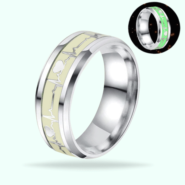 Size 7 - Glow In Dark Couple Luminous Heartbeat Rings-  Heart Rings For Women and  Men Jewelry Gift Accessories