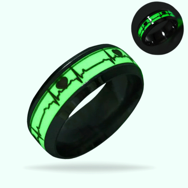 Size 7 - Stainless Steel Luminous Heartbeat Finger Rings- Glowing Dark Rings for Couples and FriendsSpecifications: