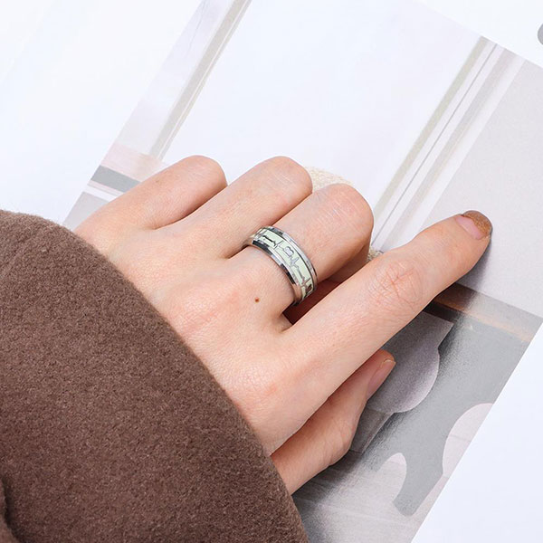 Size 9 -  Luminous Couple Heartbeat Pattern Rings- Glow in Dark Two-Finger Couple Rings for Girls and Boys