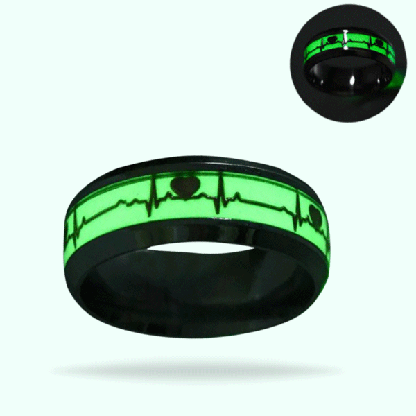  Size 9 - Black Couples Luminous Heart Rings- Glow In Dark Valentine's Day Gift Love Ring Jewelry