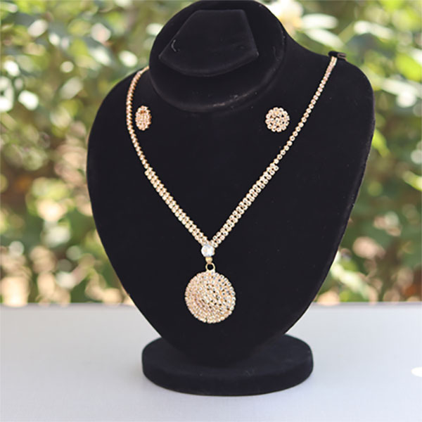 Stunning Round-Shaped Earrings and Necklace- Golden Locket Set for Girls
