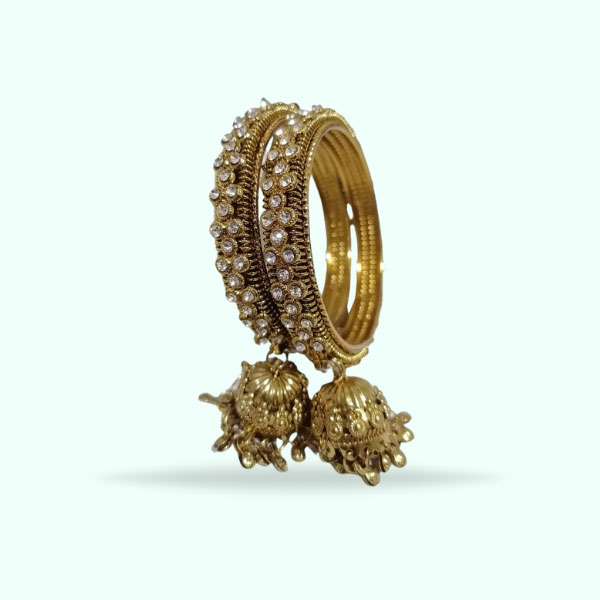 Stunning  Multi Stone Antique Design Golden Bangles Set For Women and Girls