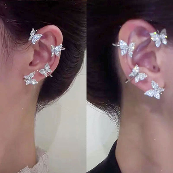 Stylish Butterfly Sparkling Ear Cuff Clip Earrings- Without Piercing Butterfly Korean Earrings for Girls
