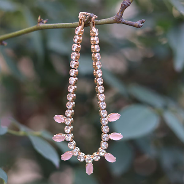 Trendy Beautiful Pink Crystal White Stone Bracelets- Adjustable Sparkling Bracelets for Girls 